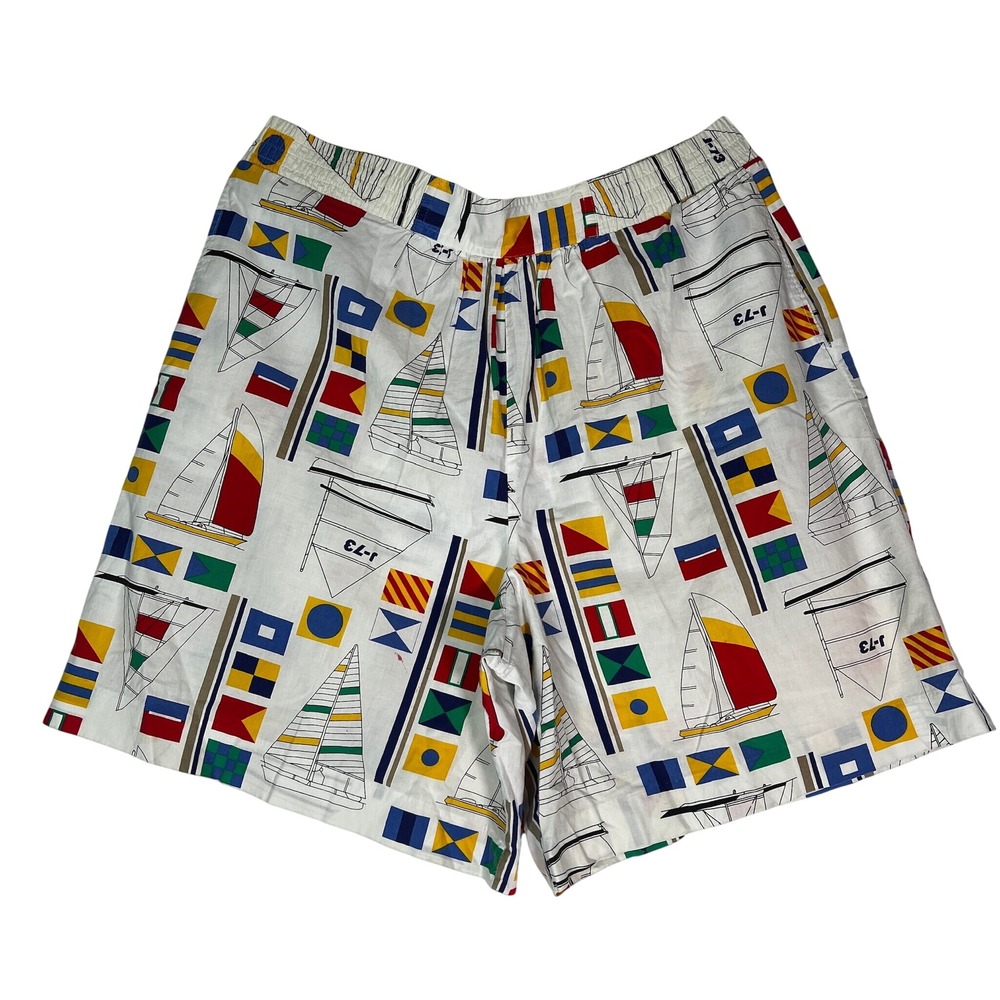 Vintage Plus Size Nautical Sailboat Flag Print Shorts Size 14